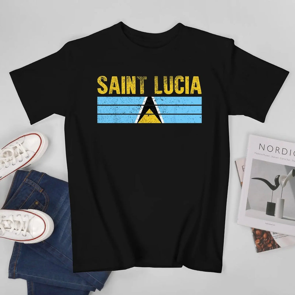 More Design Saint Lucia Flag Men Tshirt Tees T-Shirt O-neck T Shirts Women Boys Clothing 100% Cotton