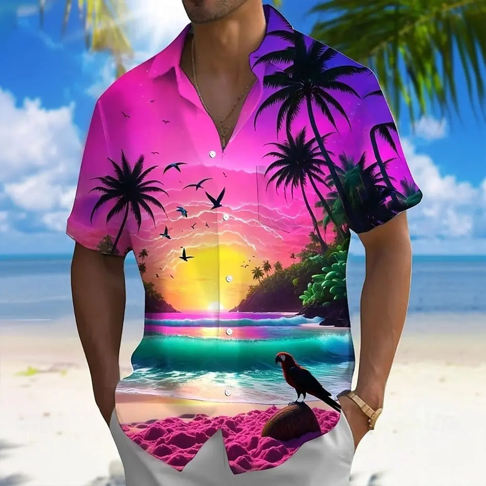 Men's Coconut Tree Ocean Tropical Plants Summer Hawaiian Shirt Button Up Shirt Aloha Shirt Short Sleeve Front One Pocket