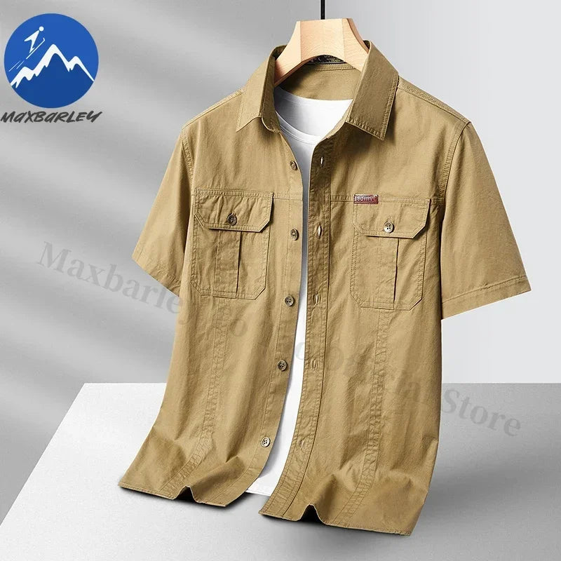 Men's 100% Cotton Fishing Shirt – Breathable Pocket Work Shirt