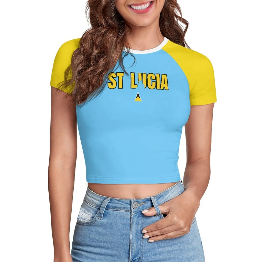 Patriotic Crewneck Carribean High Street Fashion Crop T Shirt Tops Custom St Lucia Saint Lucia Flag Y2K Hot Girl Baby Tee Top