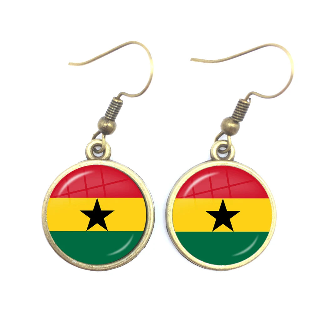 Trinidad,Sierra leone,Jamaica,Guyana,Ghana,UK,Libya,Estonia,India National Flag Glass Cabochon Drop Earrings Jewelry For Women