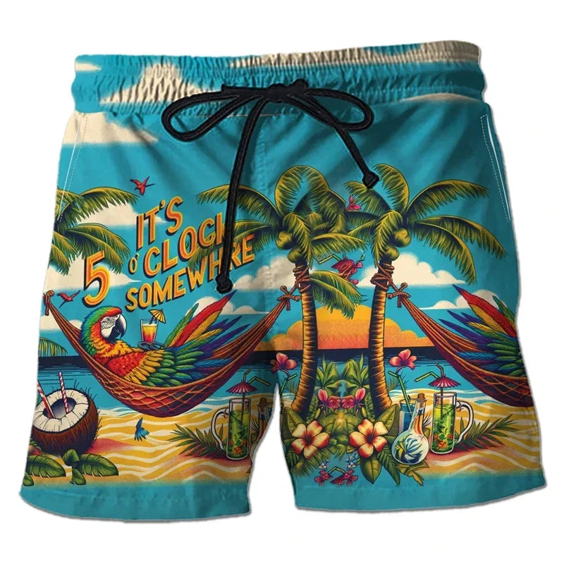 Parrot Toucan 3D Print Short Pants for Men Tropical Plants Pattern Hawaiian Beach Shorts Surf Board Shorts Quick Dry Swim Trunks
