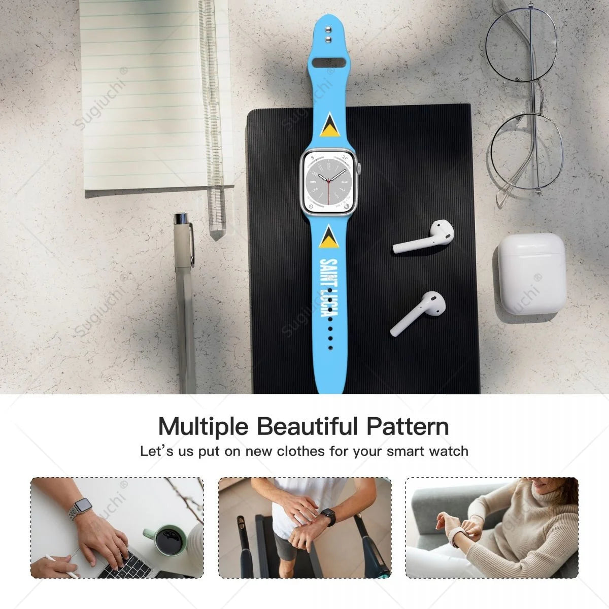 Unisex Saint Lucia Flag 3D Printing Sport Strap for Apple Watch Band Ultra 2 Silicone WatchBand for Iwatch Series 9 8 7 6 SE 5 4