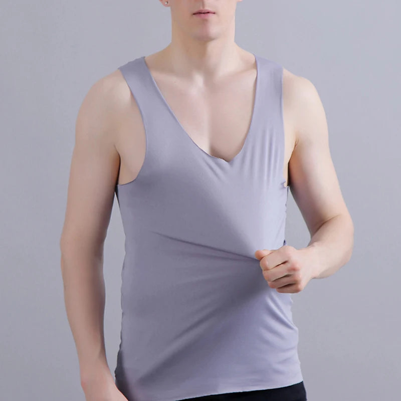 Men's Silk Seamless Tank Top – Sleeveless Gym Vest & Undershirt