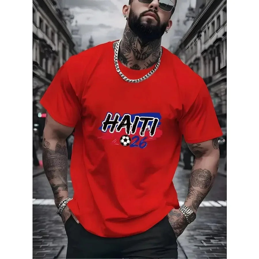 【New Arrival】Haiti 26 Soccer Graphic Tee Men Red Football Fan T-Shirt Caribbean Pride Sports Jersey Style Summer Top