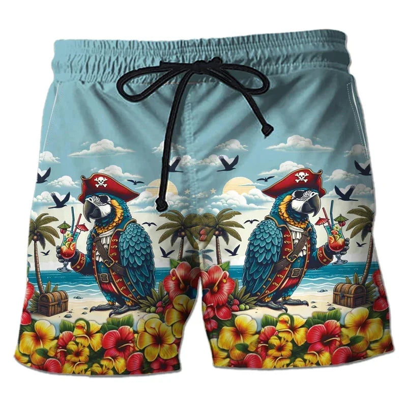 Parrot Toucan 3D Print Short Pants for Men Tropical Plants Pattern Hawaiian Beach Shorts Surf Board Shorts Quick Dry Swim Trunks