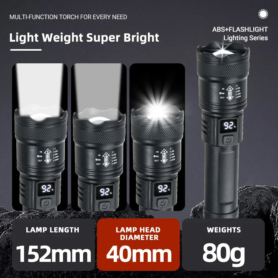 High Power LED Tactical Flashlight – 2000LM USB Rechargeable Camping & Emergency Torch