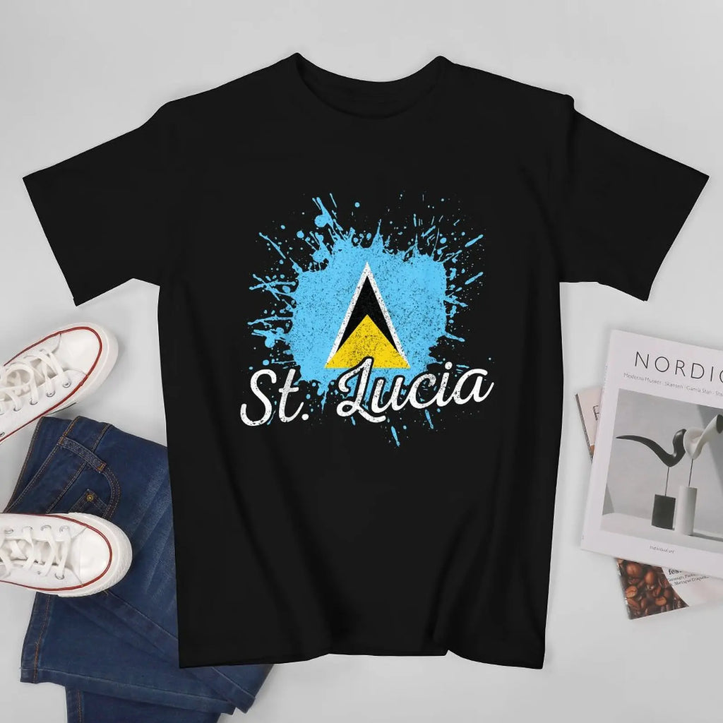 More Design Saint Lucia Flag Men Tshirt Tees T-Shirt O-neck T Shirts Women Boys Clothing 100% Cotton