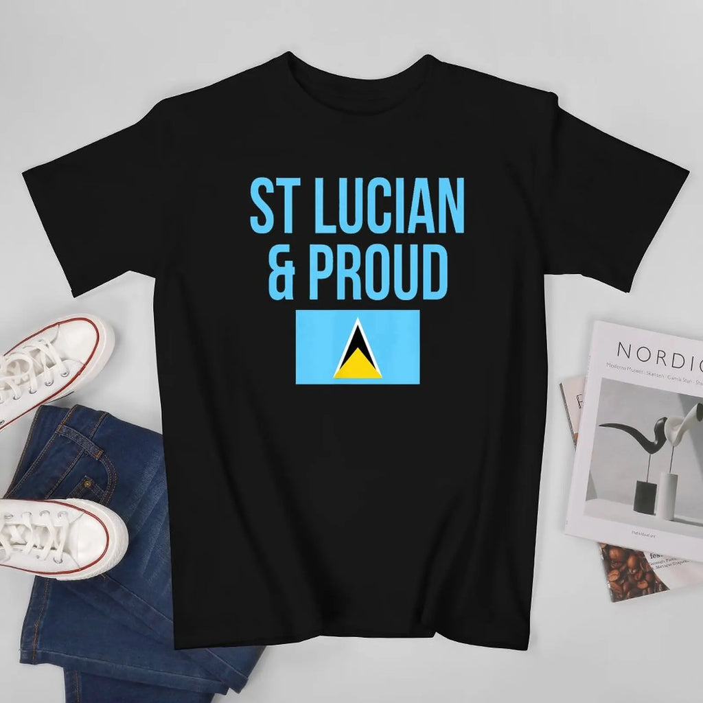 More Design Saint Lucia Flag Men Tshirt Tees T-Shirt O-neck T Shirts Women Boys Clothing 100% Cotton