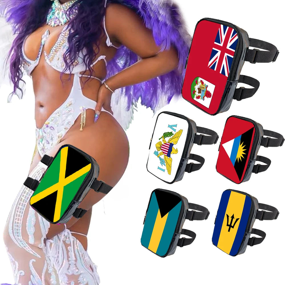 2025 Carnival Leg Bag With Countries Flags Thigh Bag for Women Adjustables Straps PU Waist Pouch Leg Bag for Carnival