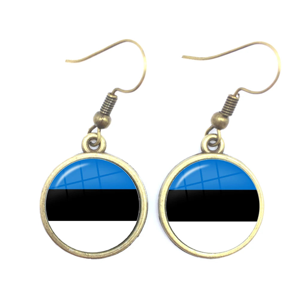 Trinidad,Sierra leone,Jamaica,Guyana,Ghana,UK,Libya,Estonia,India National Flag Glass Cabochon Drop Earrings Jewelry For Women