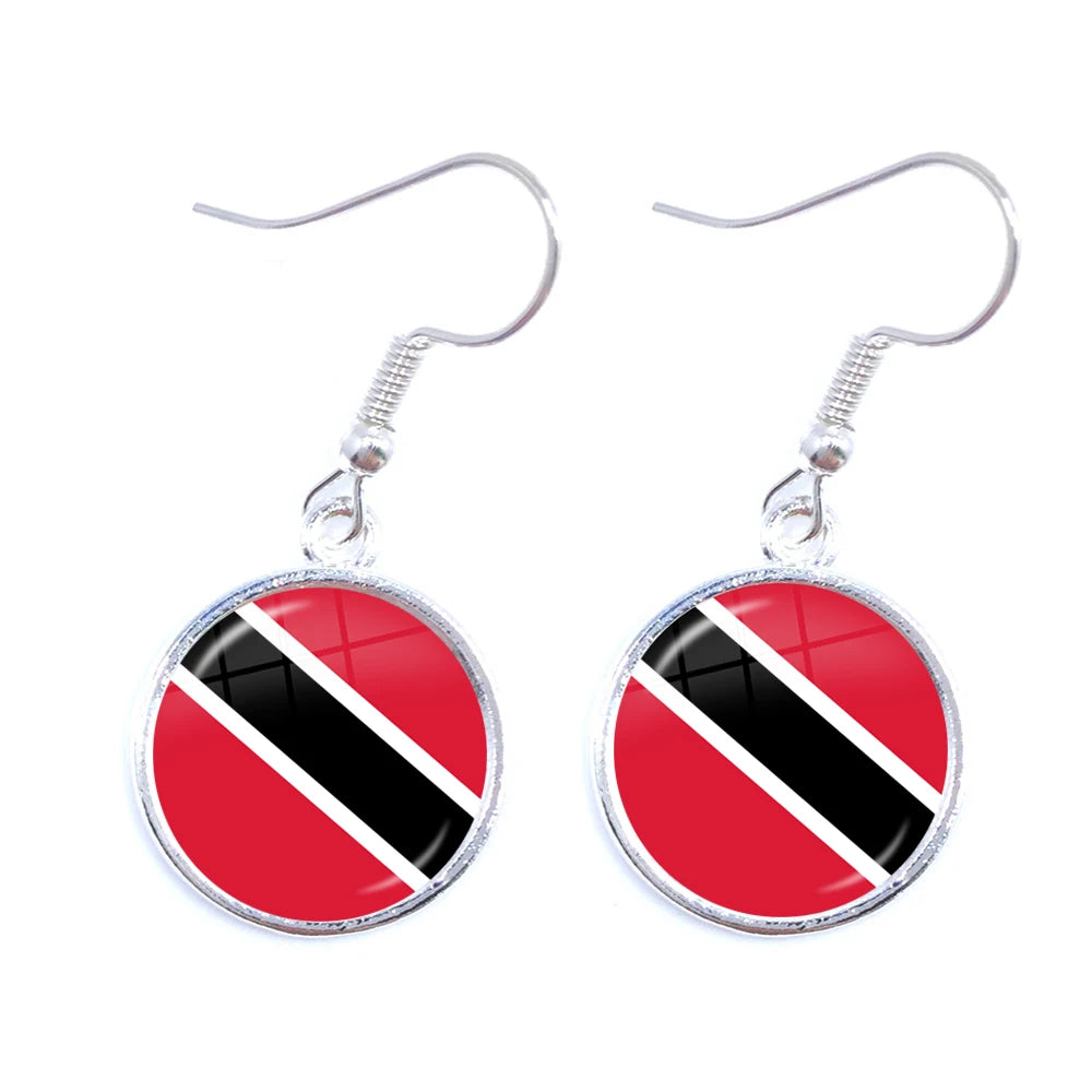 Trinidad,Sierra leone,Jamaica,Guyana,Ghana,UK,Libya,Estonia,India National Flag Glass Cabochon Drop Earrings Jewelry For Women