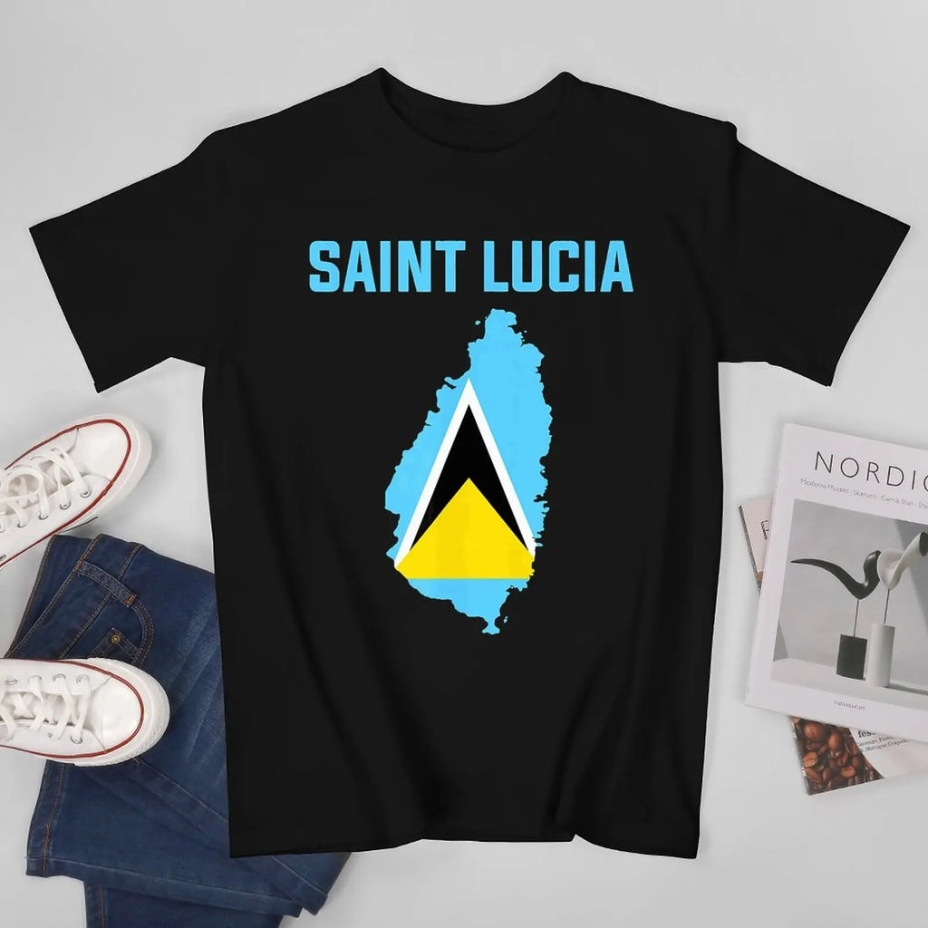 More Design Saint Lucia Flag Men Tshirt Tees T-Shirt O-neck T Shirts Women Boys Clothing 100% Cotton