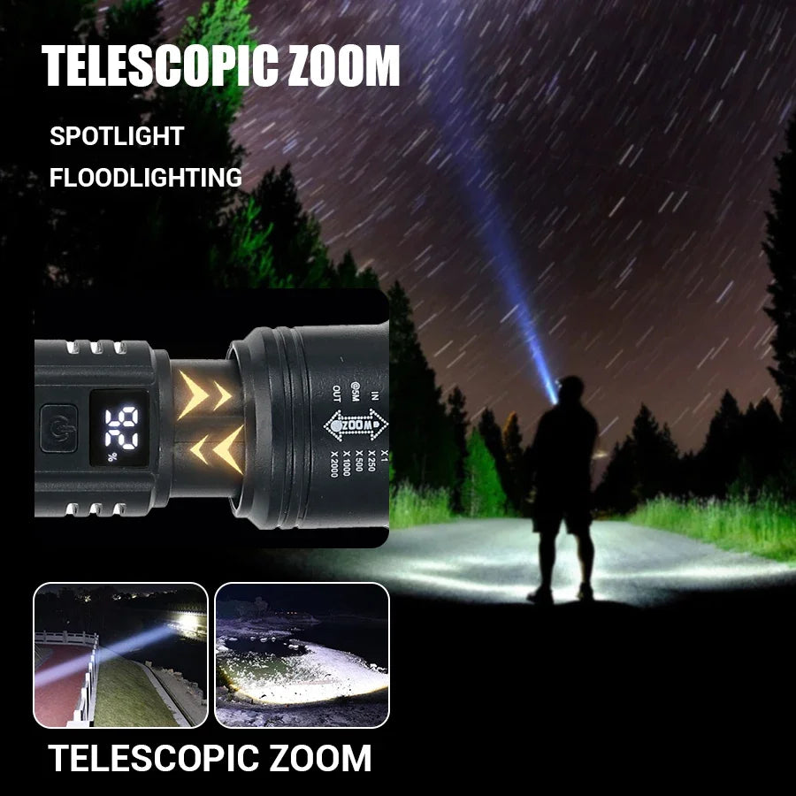 High Power LED Tactical Flashlight – 2000LM USB Rechargeable Camping & Emergency Torch
