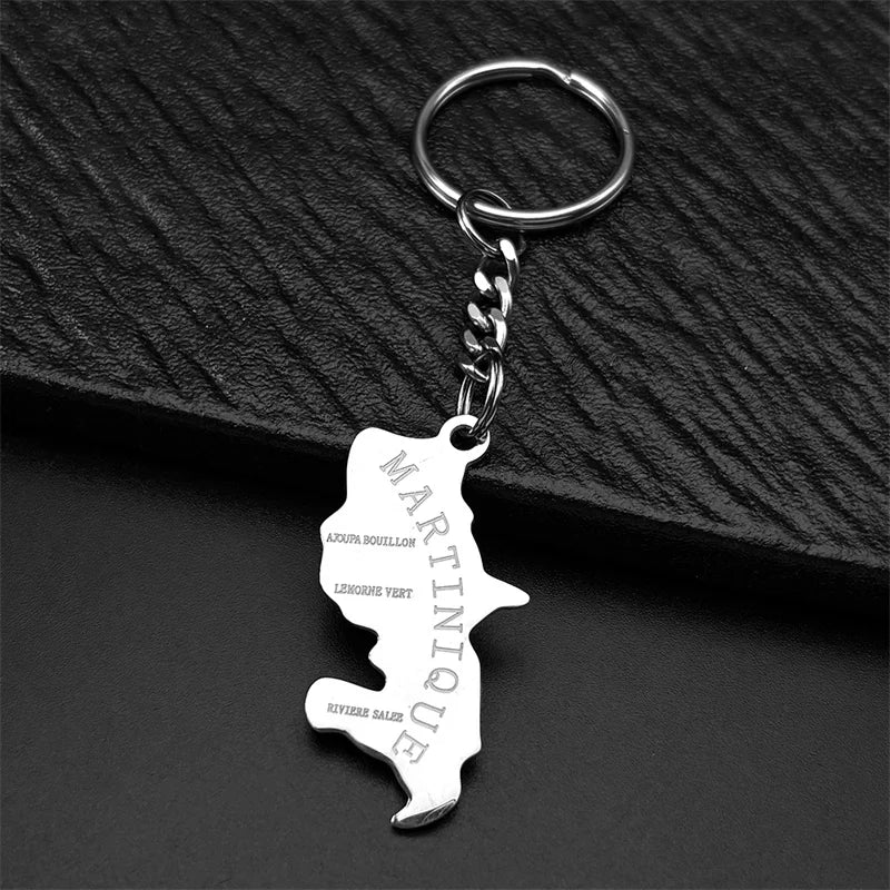 Fashion French Martinique Island Map City Keyring Stainless Steel Men Women Maps Jewelry Gift