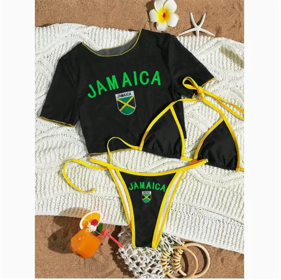 Jamaica Flag Three-Piece Bikini Set | Island Beachwear