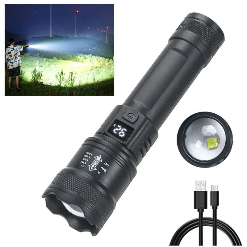 High Power LED Tactical Flashlight – 2000LM USB Rechargeable Camping & Emergency Torch