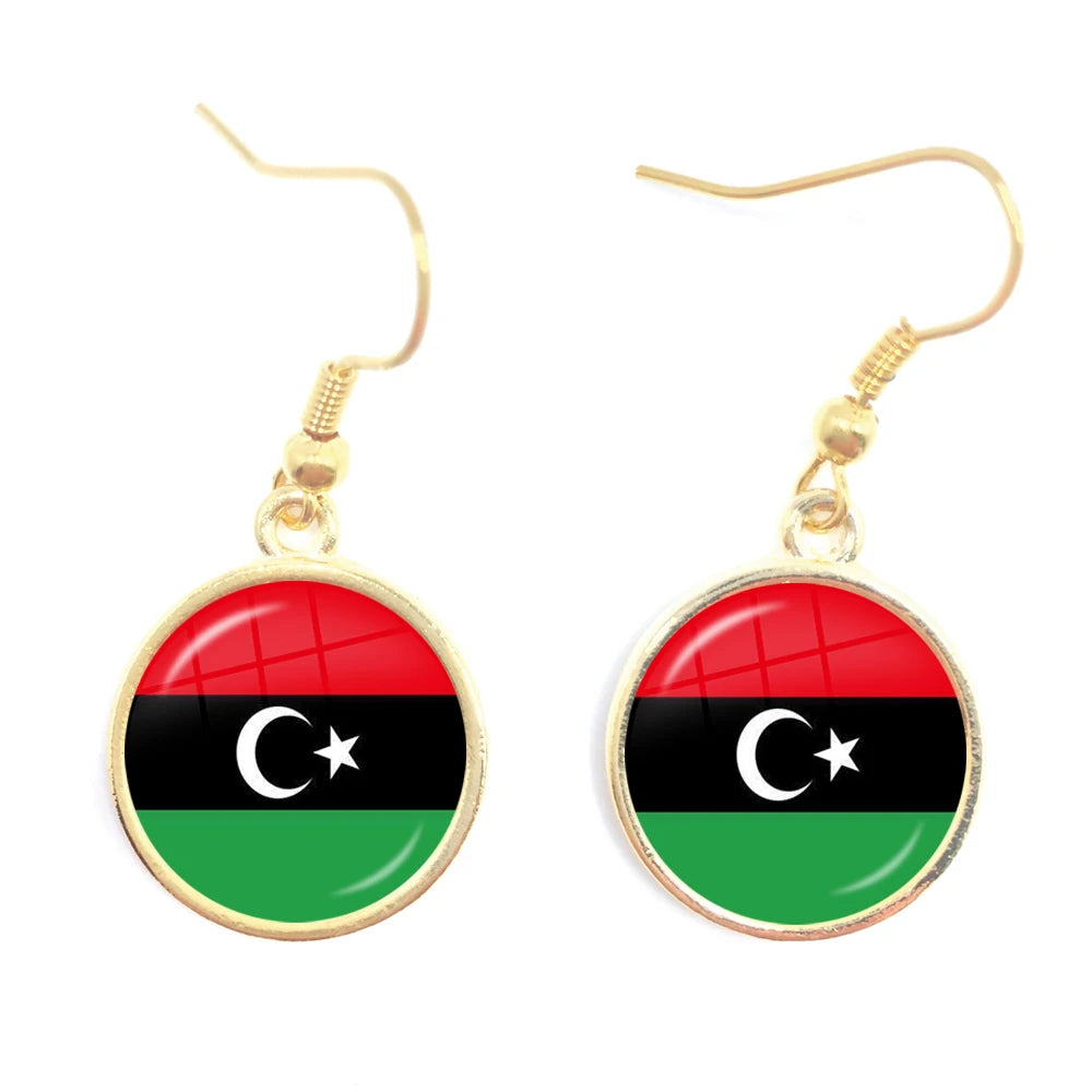 Trinidad,Sierra leone,Jamaica,Guyana,Ghana,UK,Libya,Estonia,India National Flag Glass Cabochon Drop Earrings Jewelry For Women