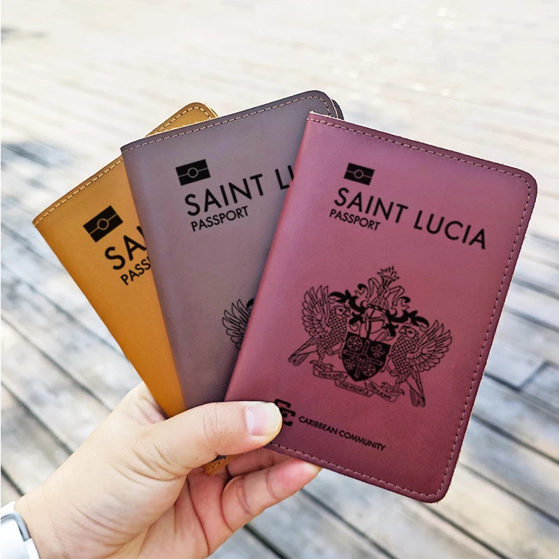 Handmade Genuine Leather Saint Lucia Passport Cover Holder Engraved Name Saint Lucia Passport Case Card Holder Travel Wallet
