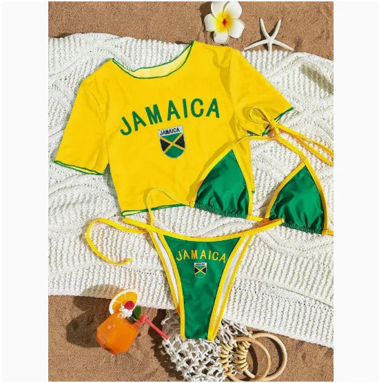 Jamaica Flag Three-Piece Bikini Set | Island Beachwear