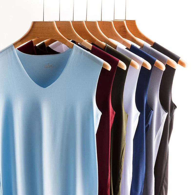 Men's Silk Seamless Tank Top – Sleeveless Gym Vest & Undershirt