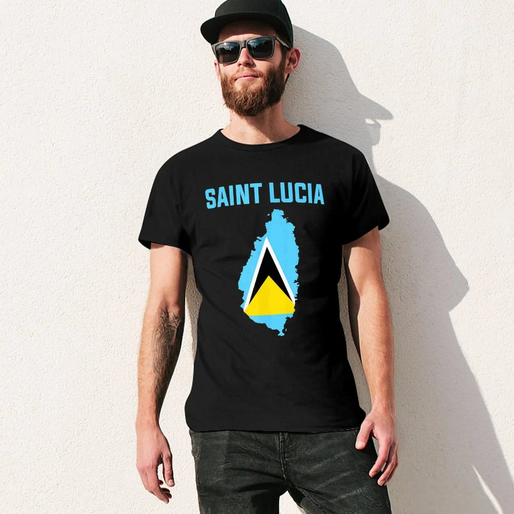 More Design Saint Lucia Flag Men Tshirt Tees T-Shirt O-neck T Shirts Women Boys Clothing 100% Cotton