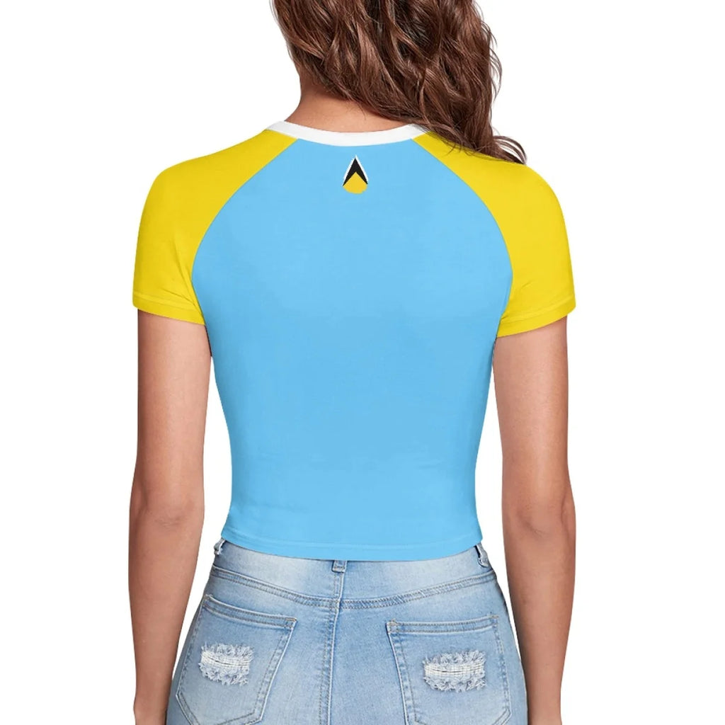Patriotic Crewneck Carribean High Street Fashion Crop T Shirt Tops Custom St Lucia Saint Lucia Flag Y2K Hot Girl Baby Tee Top