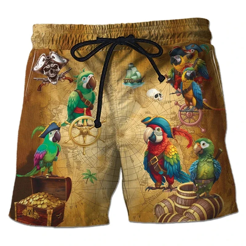 Parrot Toucan 3D Print Short Pants for Men Tropical Plants Pattern Hawaiian Beach Shorts Surf Board Shorts Quick Dry Swim Trunks