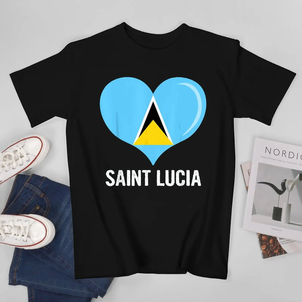 More Design Saint Lucia Flag Men Tshirt Tees T-Shirt O-neck T Shirts Women Boys Clothing 100% Cotton