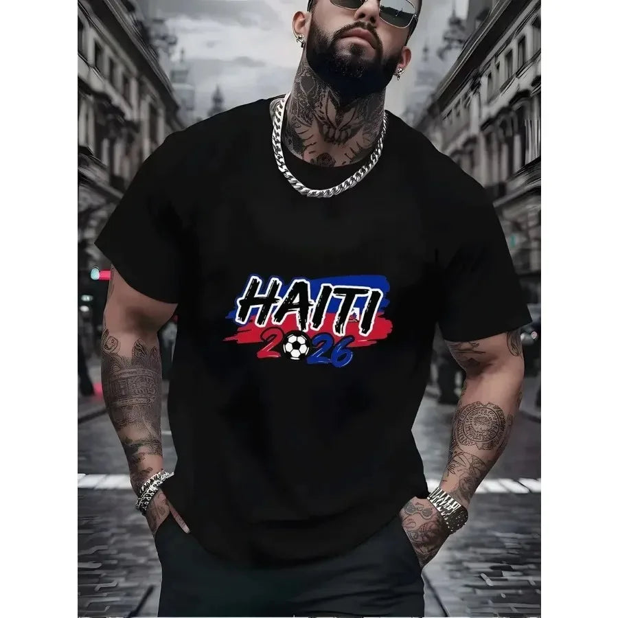 【New Arrival】Haiti 26 Soccer Graphic Tee Men Red Football Fan T-Shirt Caribbean Pride Sports Jersey Style Summer Top