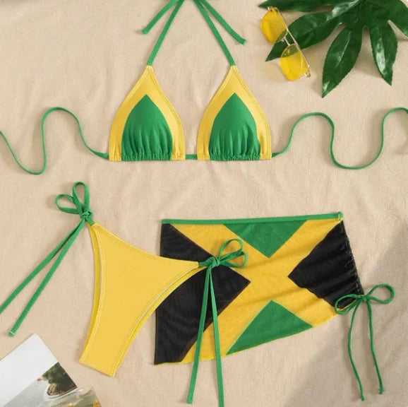 2026 Elegant Three-piece Jamaica Flag Bikini Set Women's Beachwear Separate Swimsuit Beach Fashion Female Swimwear