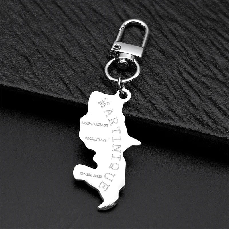 Fashion French Martinique Island Map City Keyring Stainless Steel Men Women Maps Jewelry Gift